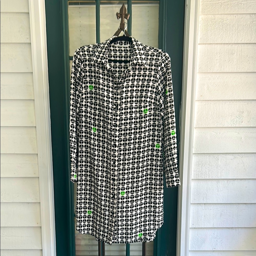 Trina Turk Black and White Patterned Dress with Green Accents